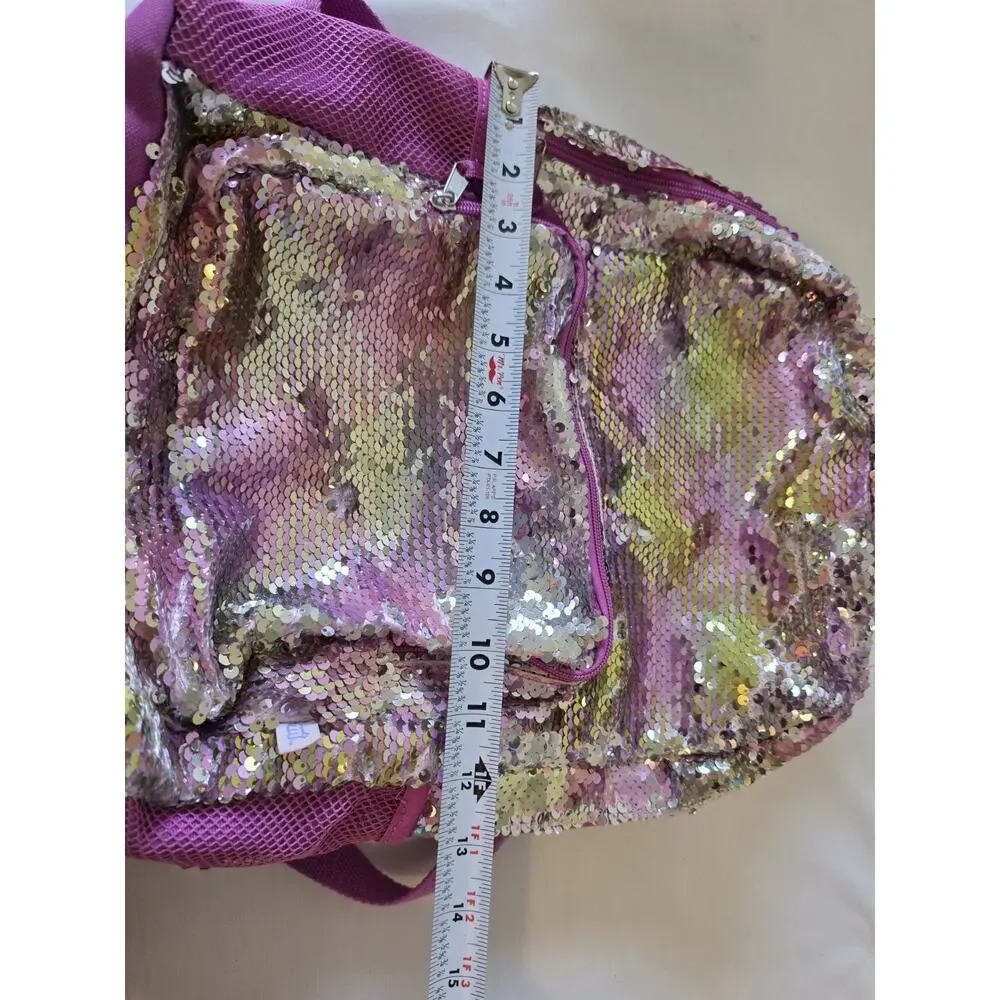 Kids Reversible Sequin Backpack Purple Silver Girls School Travel Bag